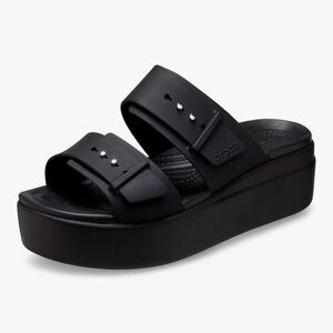 CROCS Women's Black Dual-Strap Platform Slide Sandal